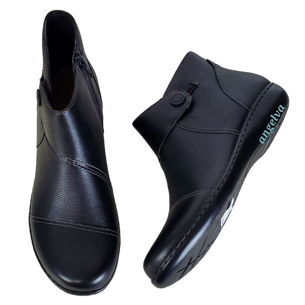 New Clarks ashland holly leather zip up comfort casual ankle boots black